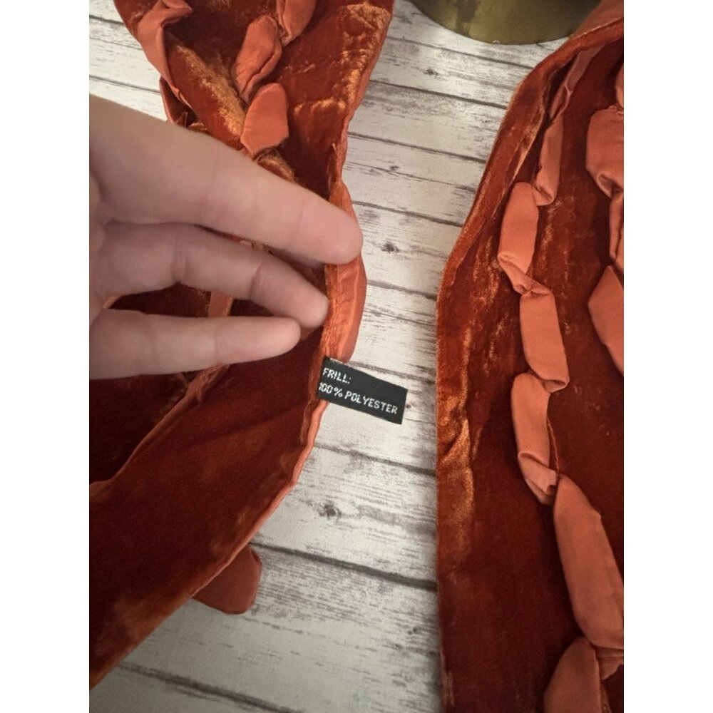 Vintage Y2k Burnt Orange Velvet Scarf Neck Fringe Boho Hippie Festive Holiday - Picture 7 of 10